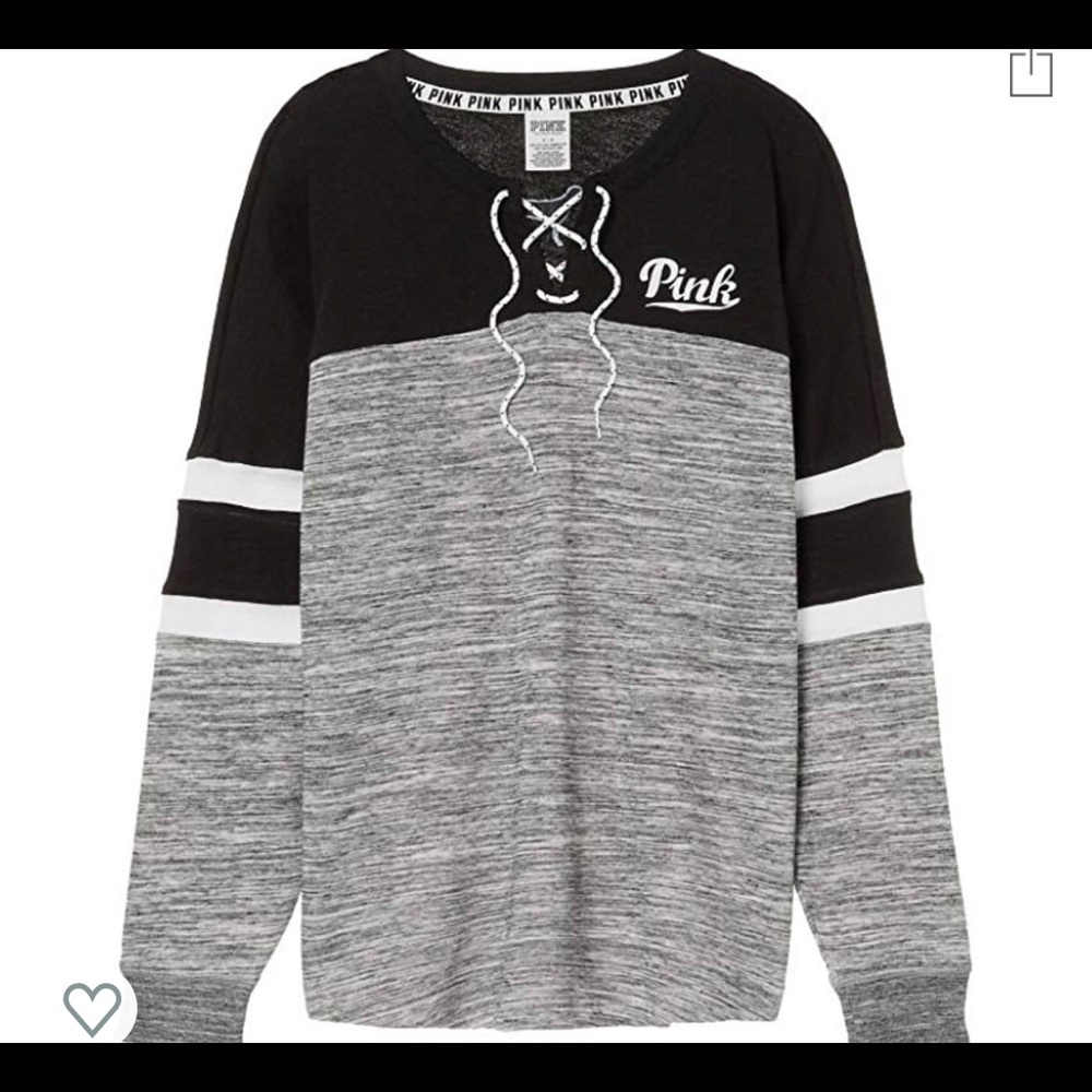 VS Pink Lace Up Varsity Crew Sweatshirt
